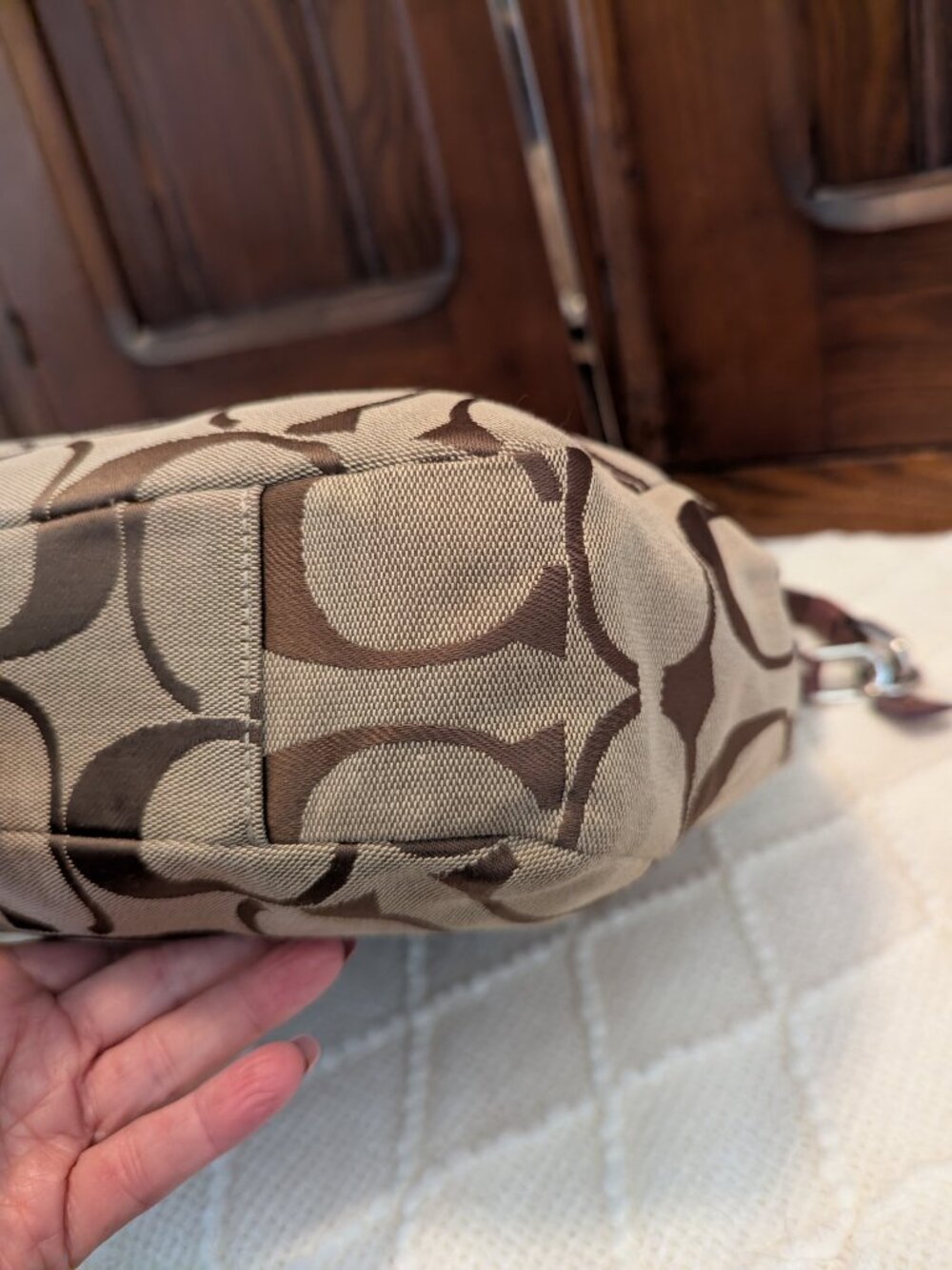 Coach Chelsea Ashlyn Signature Canvas Shoulder Bag Color Khaki/Brown Lrg 17834 - Picture 7 of 12